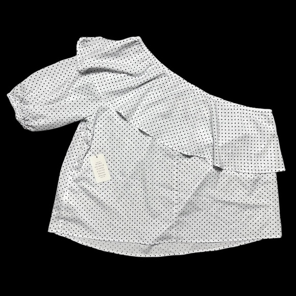 Eloquii White and Black Polka Dot One Shoulder Blouse 18 - Picture 7 of 8
